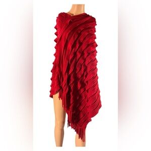 Elegant Red Knit Poncho